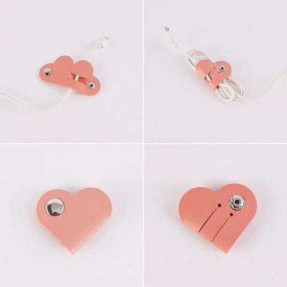 Heart Cord Organizer Earbud Holder Earphones Headphones Cable Winder Earbud Organizer, 3PCS PU Leather Cable Organizer Gifts for Men Women lover, Matcha Green/Pink/White