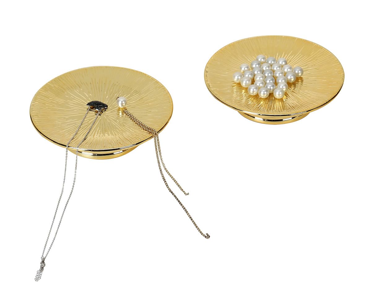 Ceramic Gold Candle Holders Set 2 Modern Pillar Candle Stand Candle plate Table Centerpiece Jewelry dish golden Tray riser display stand for Home,Dinning,Party,Wedding,Birthday,Anniversary Decorations