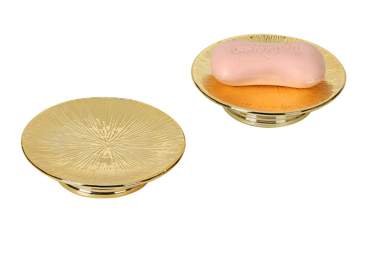 Ceramic Gold Candle Holders Set 2 Modern Pillar Candle Stand Candle plate Table Centerpiece Jewelry dish golden Tray riser display stand for Home,Dinning,Party,Wedding,Birthday,Anniversary Decorations