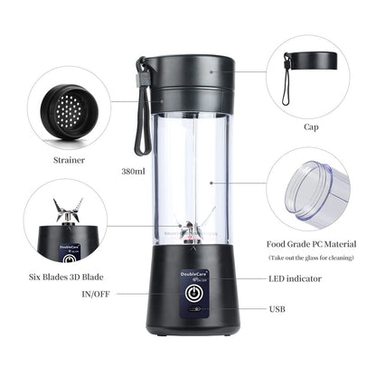 Portable Blender Cup,Electric USB Juicer Blender,Portable Juicer For Shakes and Smoothies, juice,380ml, Six Blades Great for Mixing,light purple