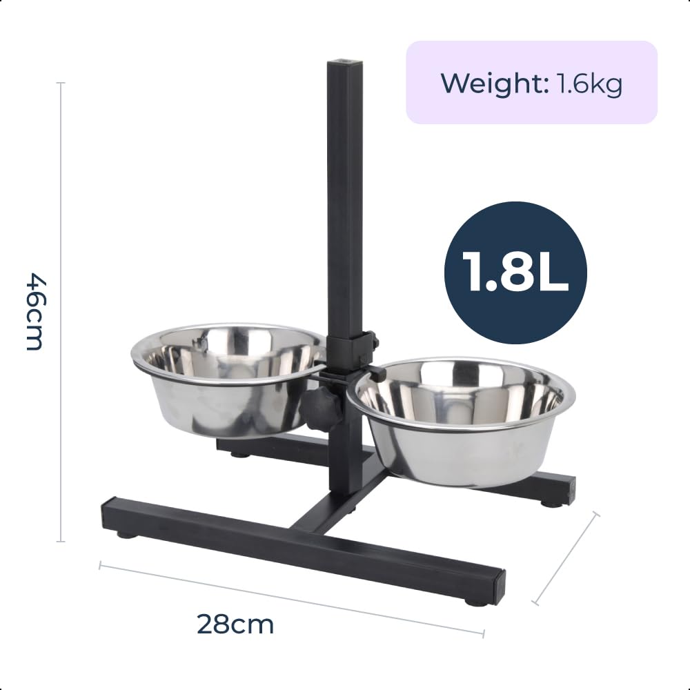 idooka Raised Dog Bowls with Stand Adjustable and Non-Slip - 2x Dishwasher Safe Metal Stainless Steel Raised Dog Bowl for Dog Food Dry or Wet and Water - Dog Accessories for Large or Elderly Dogs