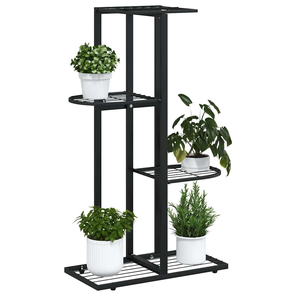 FMPGJLYH 4-Tier Metal Plant Stand, Tall Indoor Outdoor Flower Shelf for Living Room, Garden, Balcony, Modern Rectangular Display Rack, Black