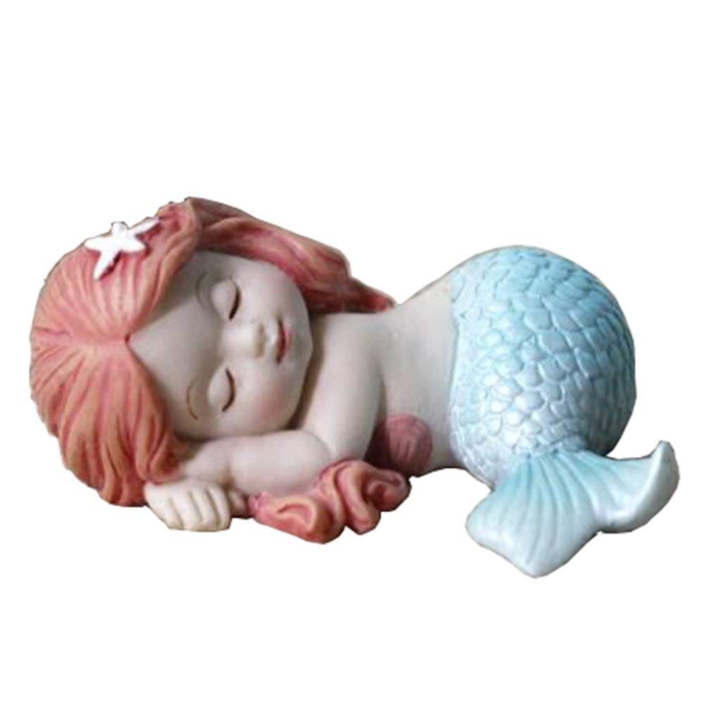 Dearjana Miniature Fairy Garden and Aquarium Decorations Resin Sleeping Little Mermaid Statue Blue