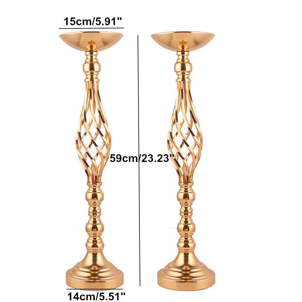 Gold Wedding Vases for Table Centerpieces - Twist Candleholder Stands, Elegant Floral Arrangement Vases, Metal Centerpieces for Reception Table Wedding Road-Leading Home Decor