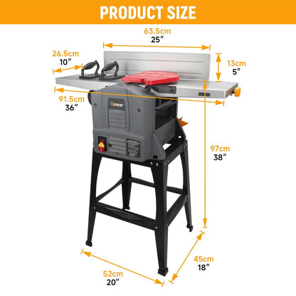 Hoteche 10-Inch Benchtop Planer and Jointer Combo with Stand 13-Amp Heavy Duty Thickness Planer for Woodworking, Adjustable Depth 0-3mm