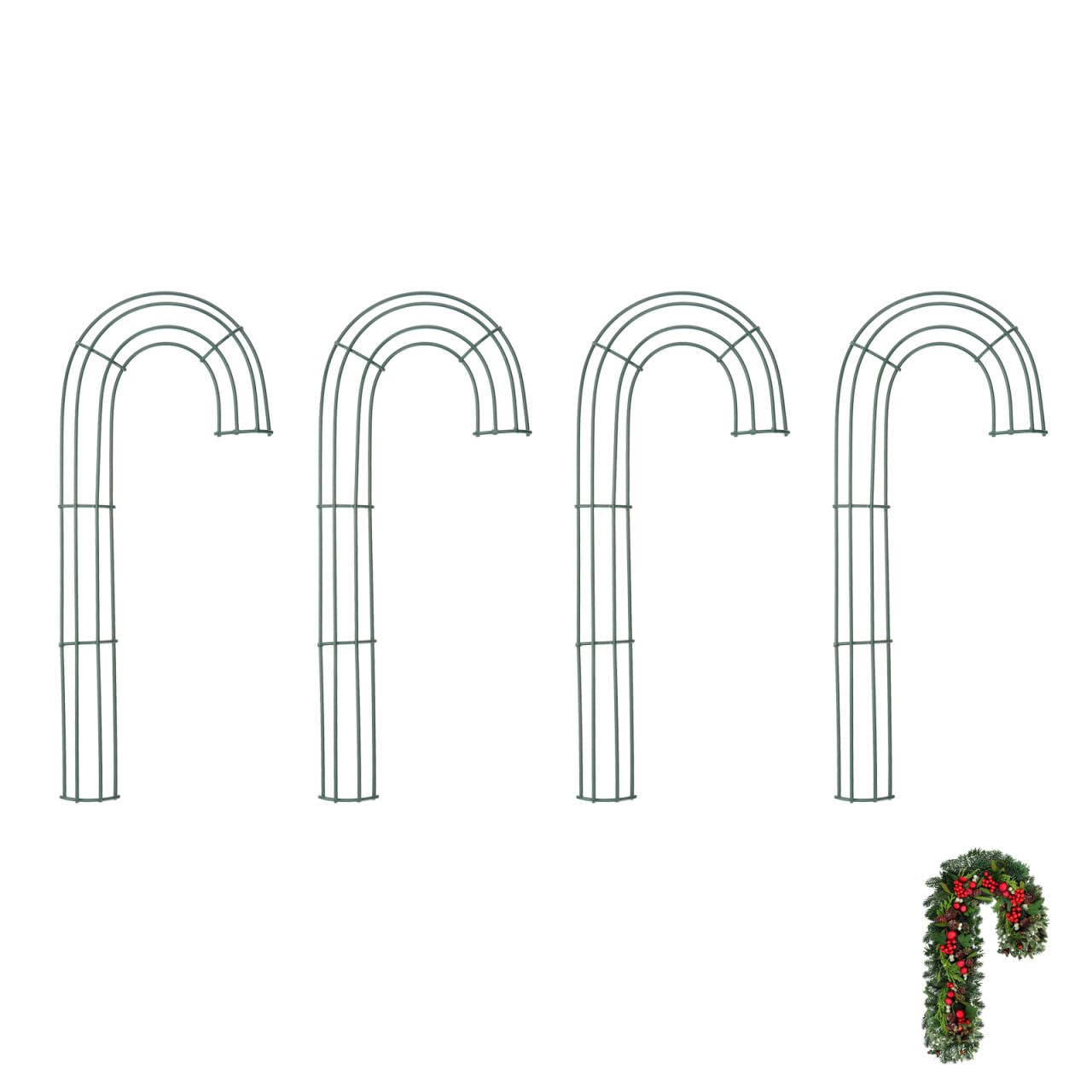 DECHOUS 4Pcs Candy Cane Wreath Frame Metal Christmas Candy Cane Shaped Wire Flower Frame J Letter Rings for DIY Christmas Decoration Indoor Outdoor Holiday, 12 Inch
