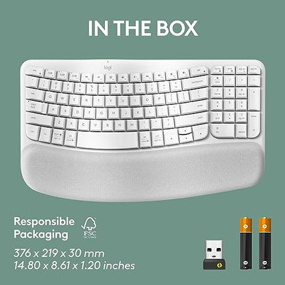 Logitech Wave Keys Wireless Ergonomic Keyboard with Cushioned Palm Rest, Comfortable Natural Typing, Easy-Switch, Bluetooth, Logi Bolt Receiver, for Multi-OS, Windows/Mac - Rose