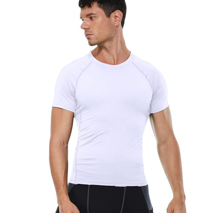 CARGFM Compression Shirt Men, Short Sleeve T-Shirt Cool Dry Tops Baselayer Undershirts for Workout Athletic Running Gym Football Basketball White