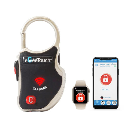 eGeeTouch Smart Travel Padlock with Patented Dual Access Technologies (NFC + BT), Vicinity Tracking, etc. (BLACK)