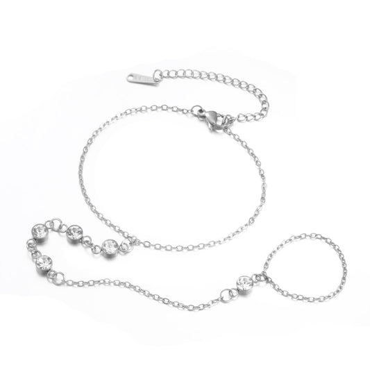Amaxer Trendy Clear Zircon Hand Chain Bracelet for Women Stainless Steel Adjustable Dainty Layered Minimalist Party Jewelry (silver)