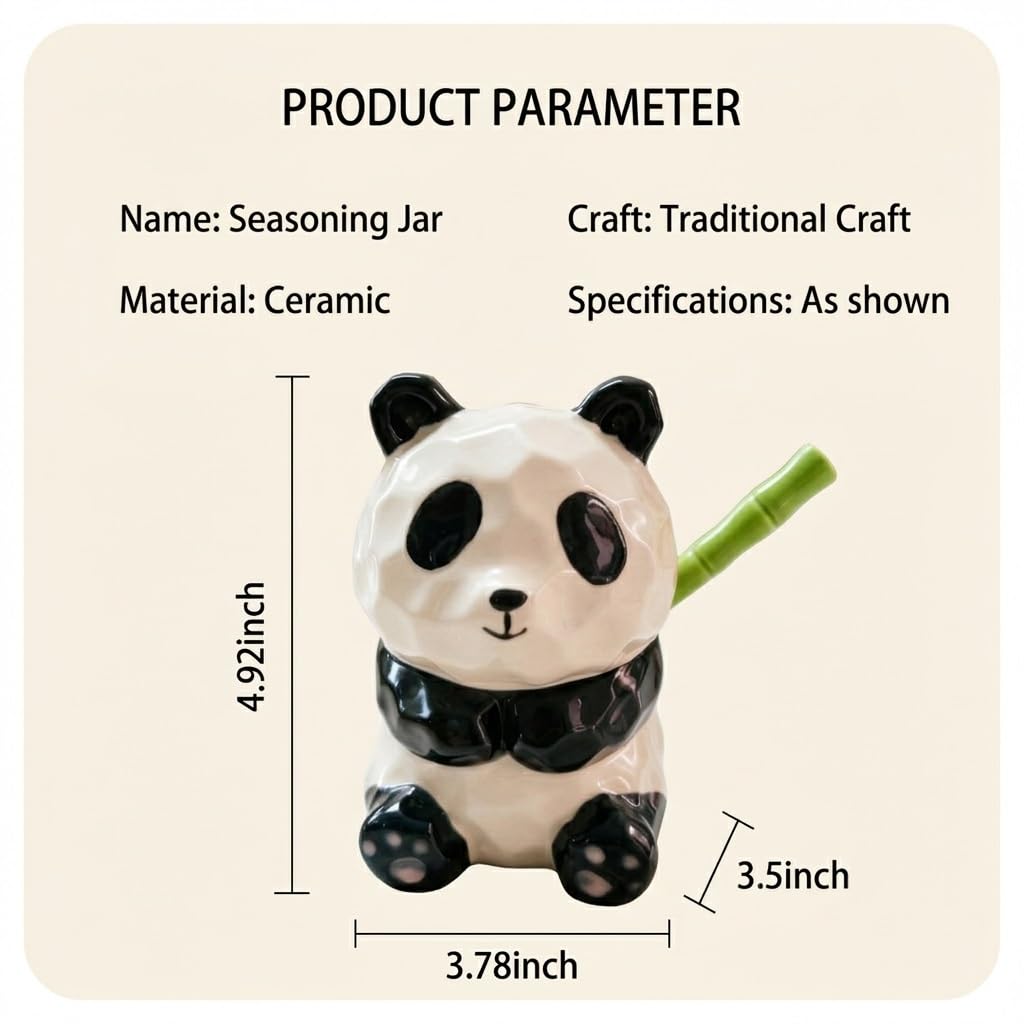 GEGIFTT Ceramic Salt Cellar with Lid and Spoon, Panda Salt & Spice Holder - Large Capacity for Countertop, High-Fired Glazed & Easy Clean, Cute Kitchen Decor, Housewarming Gift, Unique Gift for Cooks