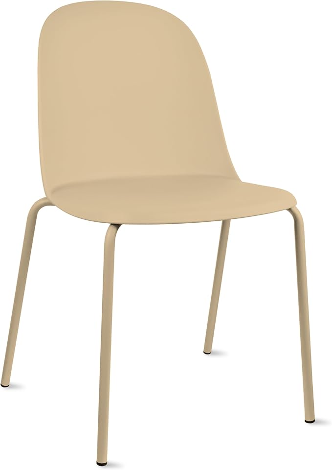 2xhome Set of 2 Modern Stackable Armless Dining Chairs | Plastic Shell Seat with Metal Legs | Indoor or Outdoor Use | Home Kitchen Patio, Beige