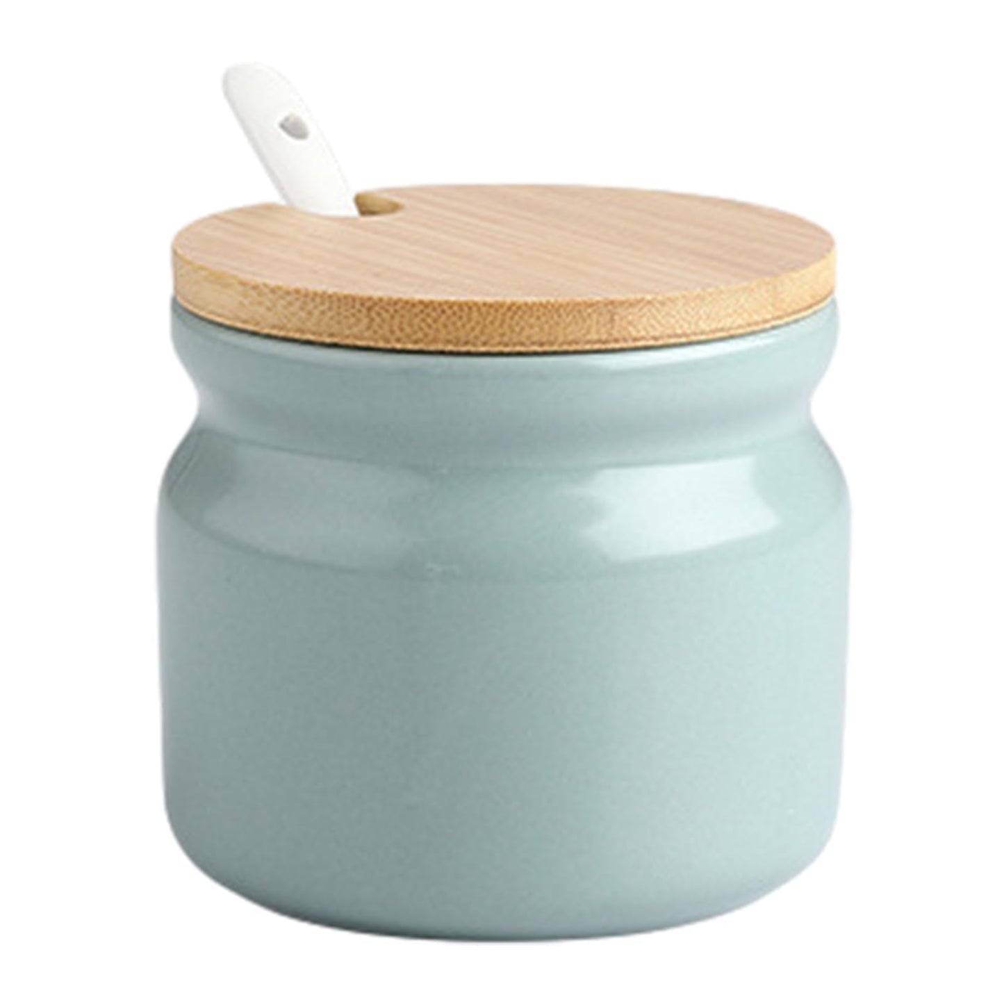 Frinovalt Ceramic Sugar Bowl, Porcelain Sugar Pot with lid and Spoon, 300ml/10.56oz Seasoning Storage Jar Salt Pot Salt Container for Coffee Bar, Home Kitchen(Light Green)