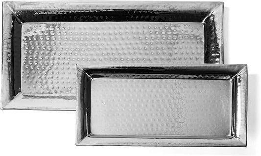Silver Hammered Trays - Silver Serving Tray and Platters - Appetizer Tray - Chrome Platter (2 Pack Rectangle Platters)