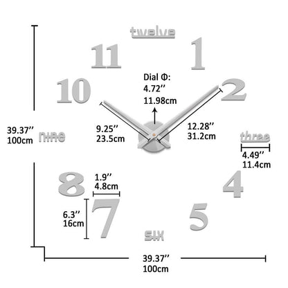 VANGOLD Large Wall Clocks for Living Room Decor, DIY Wall Clock Modern 3D Wall Clock with Mirror Numbers Stickers for Home Office Decorations Ideas (Black)