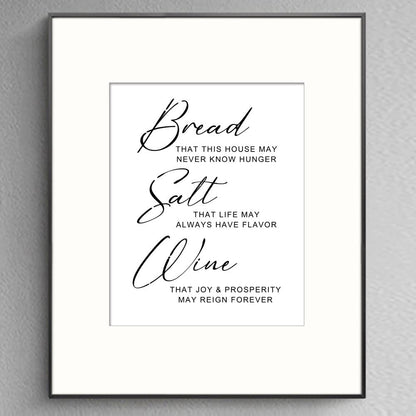 Bread Salt Wine Sign, Farmhouse Wall Decor, Inspirational Wonderful Life Quote Sign, Housewarming Gift, Home Decor, Home Wall Art Print - Without Frame - 8x10"