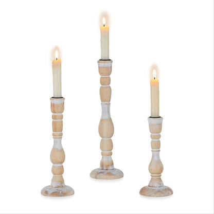 NUPTIO Candlestick Holders Wood for Home: Set of 3 Tall Farmhouse Taper Candle Holders for Christmas Gift Mantel Decor