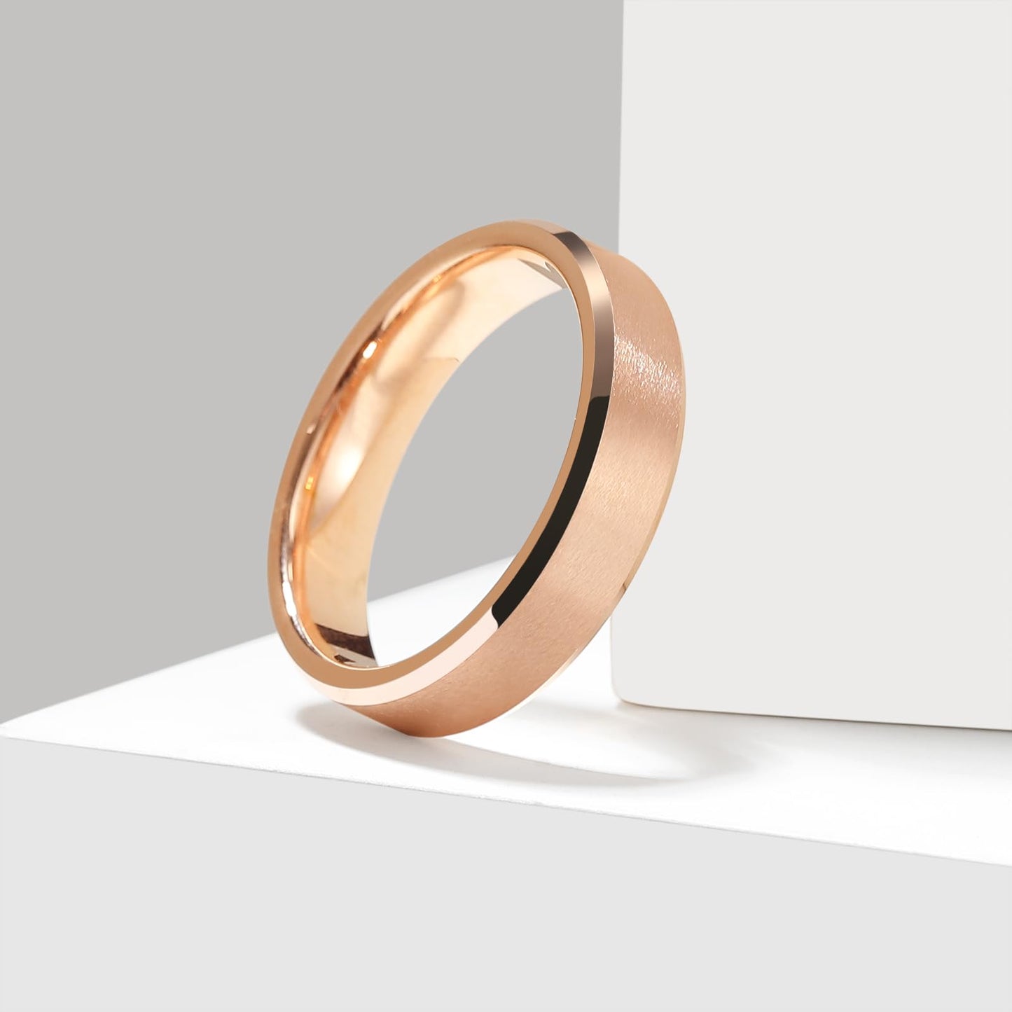 King Will 6mm Men's Rose Gold Wedding Ring – Matte Brushed, Beveled Polished Edge, Comfort Fit, Size 7