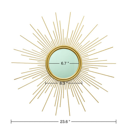MAIKAILUN Sunburst Mirror, 24" Boho Mirror, Gold Sun Decorative Mirrors for Wall Decor, Small Mid Century Modern Small Living Room