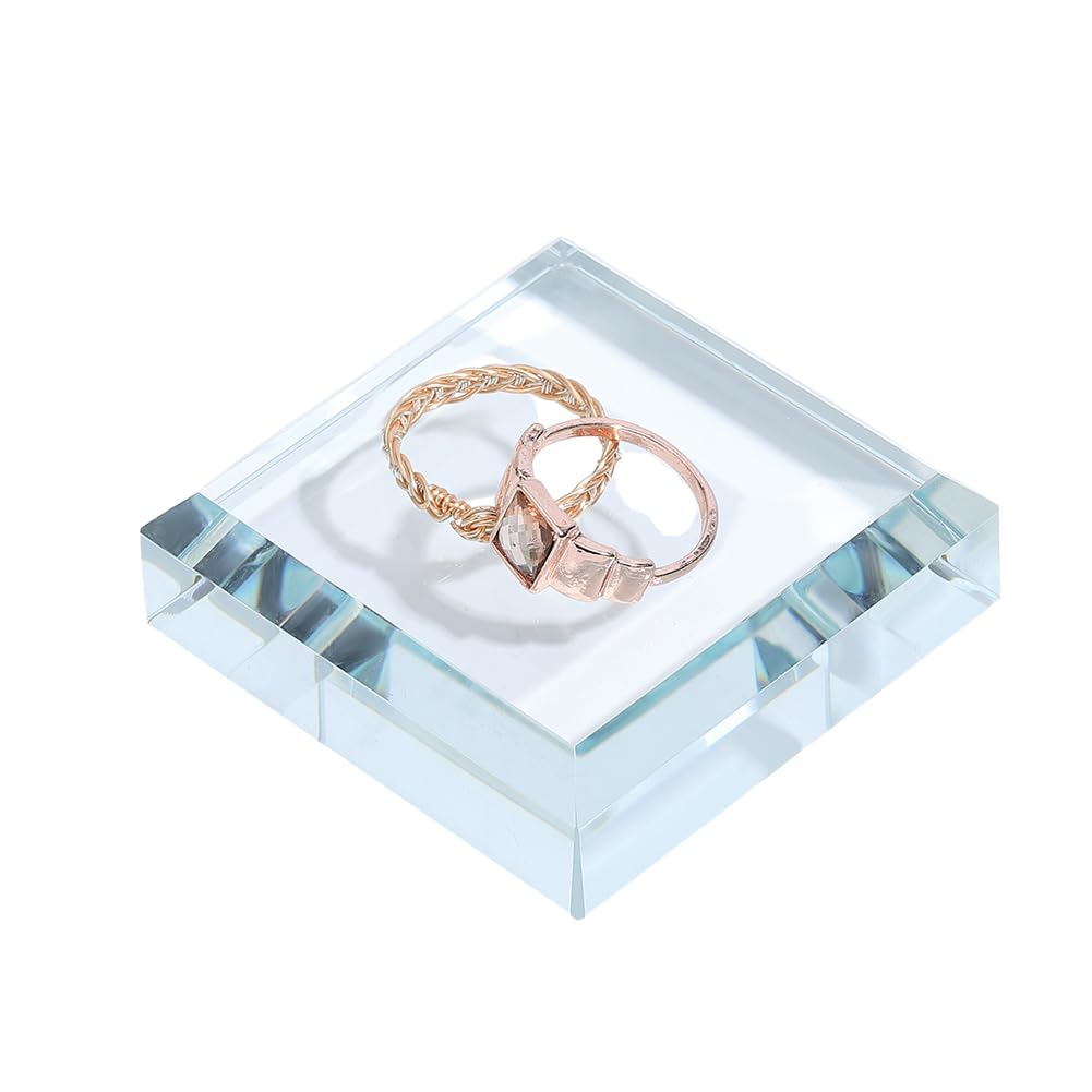 DELORIGIN 2.3*2.3*0.7 Inch Clear Crystal Display Base Square K5 Glass Display Stand High-Transparency Glass Block Pedestal for Collectible Crystal Ball Jewelry Showcase Home Decor Photography Prop
