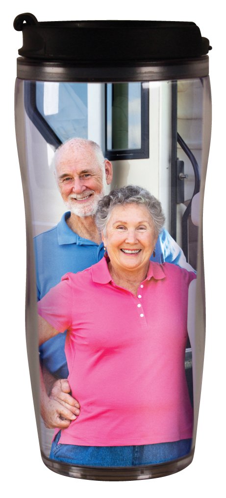 14 oz Photo Travel Mug with Flip Top - PixMug - The Mug That's a Picture Frame - DIY - Insert Your Own Photos or Create and Print Inserts Online – 1 Pack