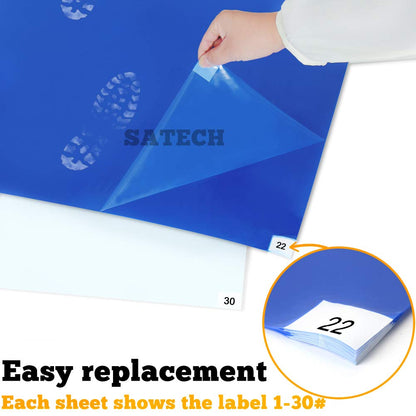 SATECH Sticky/Tacky/Adhesive Mat for Cleanroom Laboratory Construction Hospital Pets 36" x 45" White (Case of 4 Mats,30 Sheets Each)