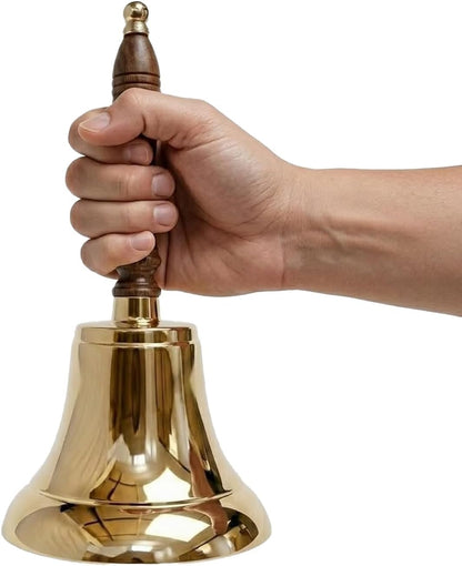 Large & Heavy Solid Brass Loud Hand Call Bell for Weddings, Christmas, School 11"(H) 5"(D) Polished Brass By The Metal Magician