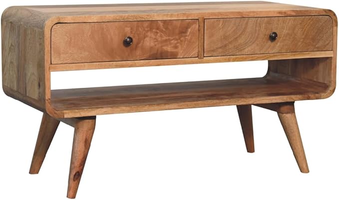 Reverse Curve Oak ish Media Unit