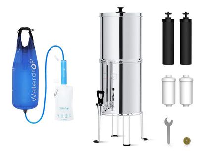Waterdrop Gravity Water Filter Straw and 2.25G Gravity-fed Stainless-Steel Water Filter System