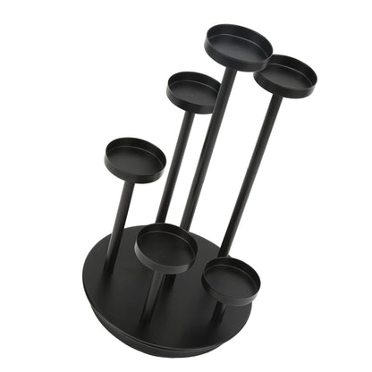 Omquot Retro Elegant 6 Arm Matte Black Iron Candle Holder for Dining Room Bar Decoration