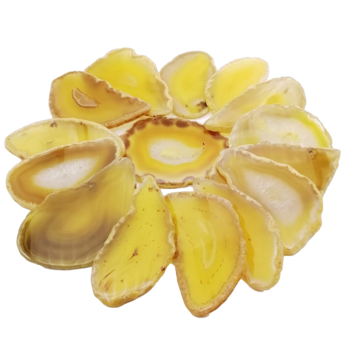 XMHOME 15Pcs Irregular Yellow Agate Slices Bulk Geode Slices Agate Place Cards Home Decoration DIY Gemstone Wall Art Jewelry Making Undrilled