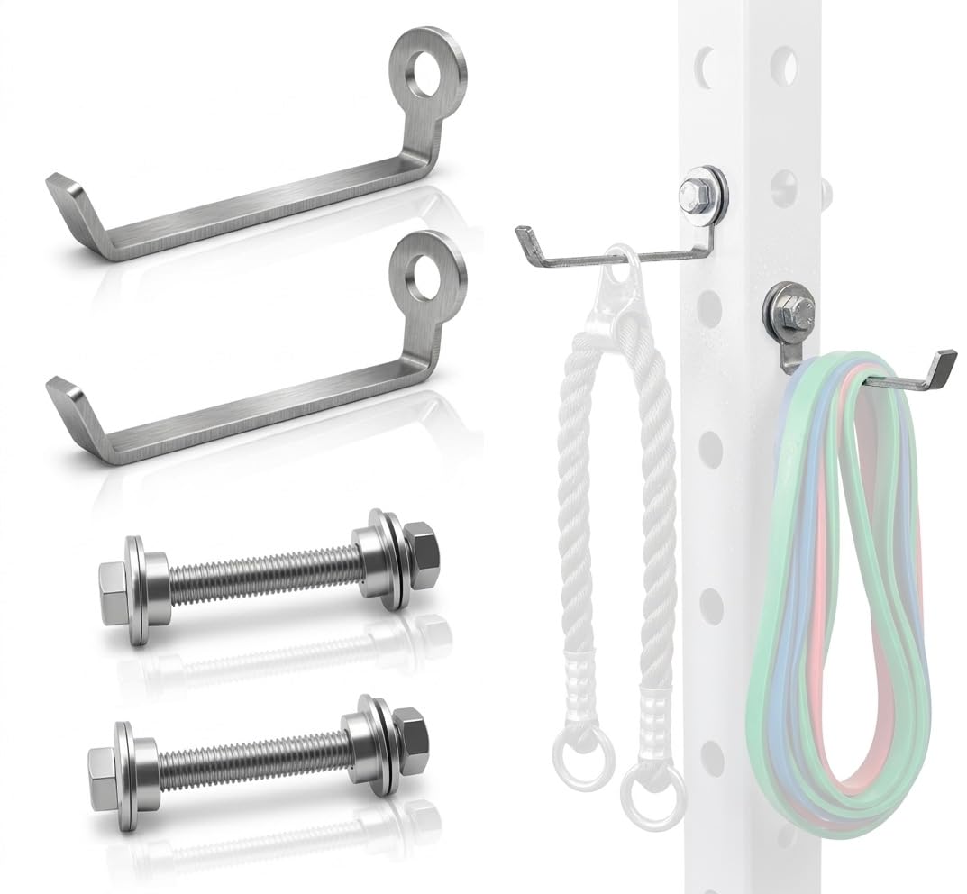 Lights Mountain Squat Rack Hooks for 5/8" & 1" Holes, Stainless Steel Storage Hangers with Spacer, Rack Organizer for Cable Attachments, Resistance Bands & Gym Accessories (2 Pack)