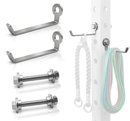 Lights Mountain Squat Rack Hooks for 5/8" & 1" Holes, Stainless Steel Storage Hangers with Spacer, Rack Organizer for Cable Attachments, Resistance Bands & Gym Accessories (2 Pack)