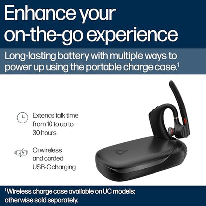 Poly Voyager Legend 50 UC Bluetooth Headset with Charging Case - 4 Noise-Canceling Mics, AI NoiseBlockAI & WindSmart Tech - Bluetooth Headphones with Mic, Smart Call Controls, All-Day Comfort