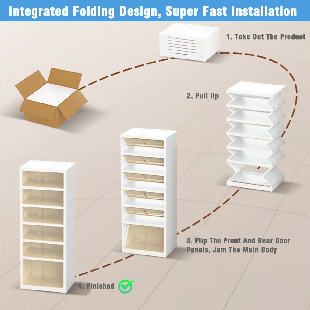 AOHMPT Foldable Storage Box - Easy Assembly Clear Plastic Stackable Shoe Storage Cabinet Organizer with Lids - Large Size Shoe Rack (9 layers clear)