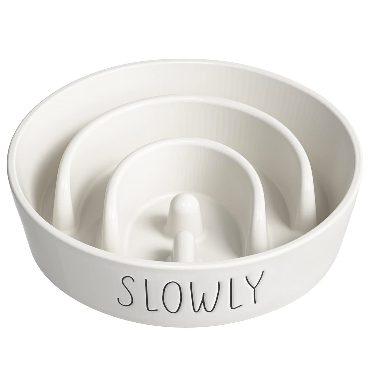 Slow Feeder Dog Bowl - 1.5 Cups Ceramic Puzzle Feeder for Small & Medium Breeds, Maze Design Bowl for Puppy & Fast Eaters, White Pet Dish to Control Eating Speed