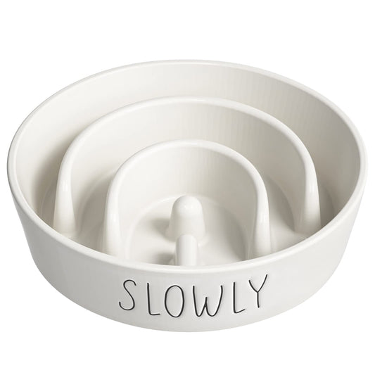 Slow Feeder Dog Bowl - 1.5 Cups Ceramic Puzzle Feeder for Small & Medium Breeds, Maze Design Bowl for Puppy & Fast Eaters, White Pet Dish to Control Eating Speed