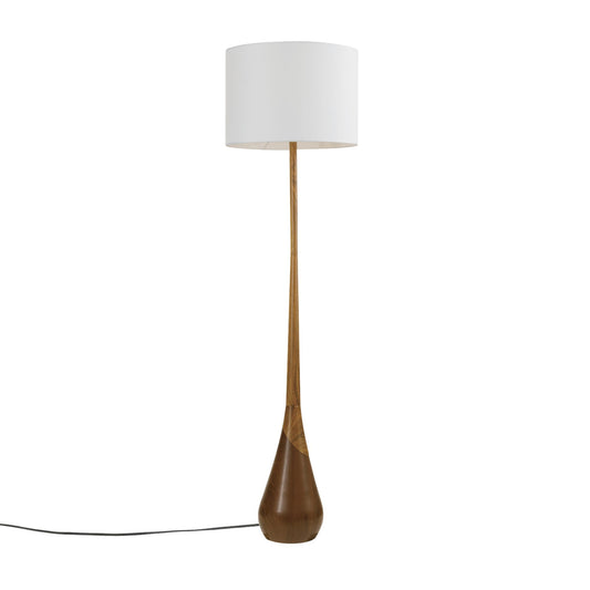 GLOBE Electric Novogratz x Harrington 65" Floor Lamp, 2-Tone Faux Wood Base, White Fabric Shade, Socket Rotary Switch 67225