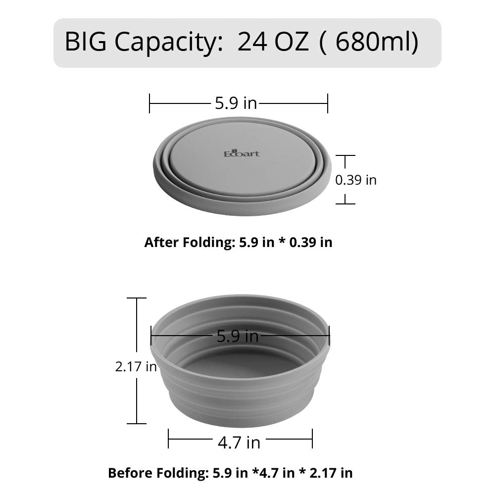 Ecoart Silicone Expandable Collapsible Bowl for Travel Camping Hiking, Blue (1 Pack)
