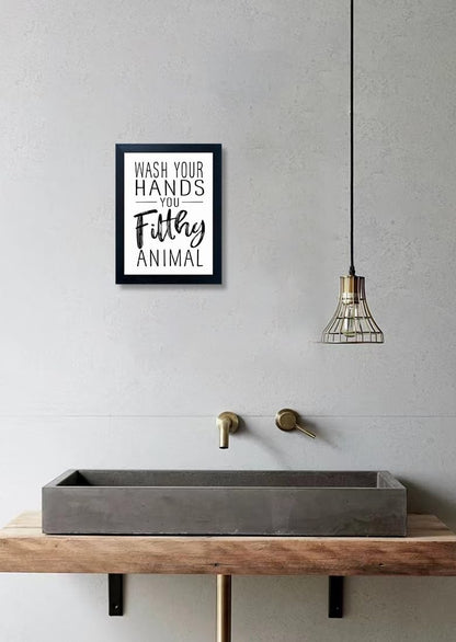 Bathroom Quotes Wall Decor, Black and White Bathroom Wall Art, Toilet Decor Signs Small Black Framed Canvas Art for Kid's Washroom