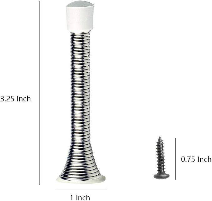 KISEER 16 Pack Spring Door Stops 3 1/4 Inch Flexible Heavy Duty Spring Door Stopper with RustProof Screw Rubber Bumper Tips (Satin Nickel)