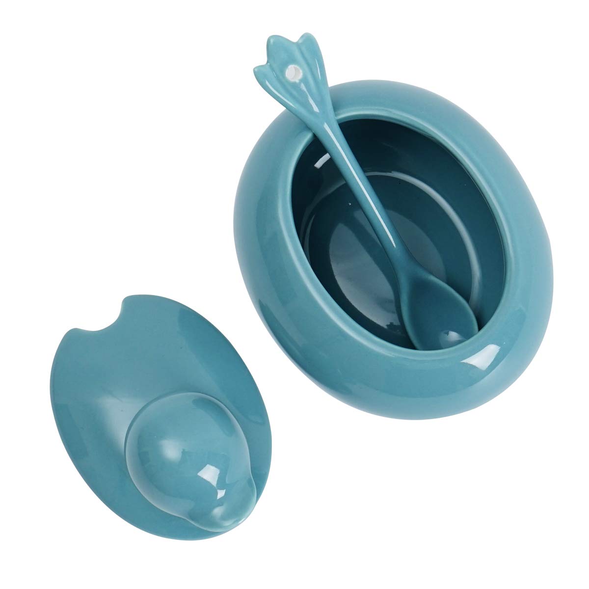 HSOFBLUES Cute Duck-Shaped Ceramic Sugar Bowl with Lid and Spoon - Small Turquoise Sugar Container, Perfect for Coffee Bar, Kitchen, Countertop, Sugar Cubes