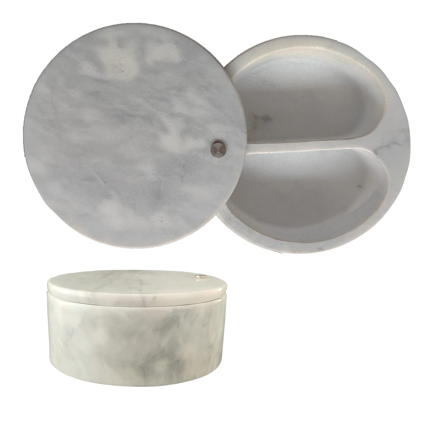 Ritadeshop Salt and Pepper Bowl/Dual Compartment Cellar with Swivel Top for Salt, Spice and Herbs Storage (Gray White)