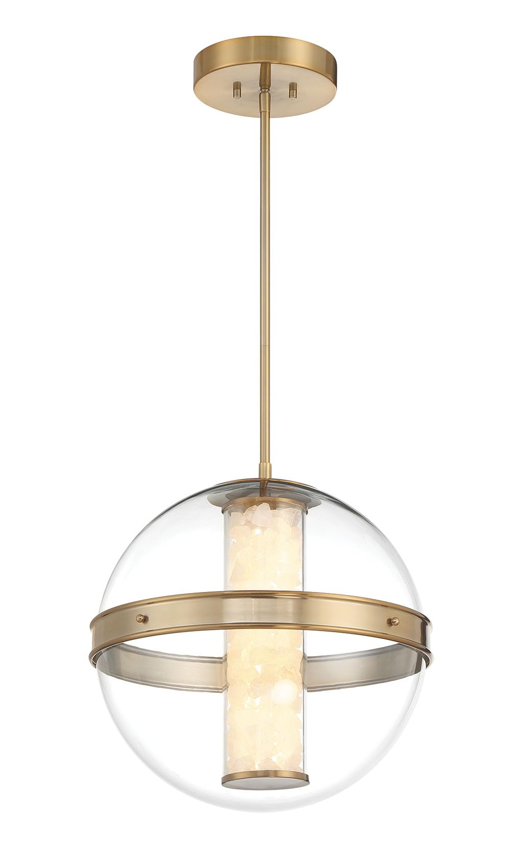 Minka Lavery 3885-776-L Divinely Clear Glass Acrylic/Quartz Crystalline LED Orb Pendant Ceiling Light, 1-Light 33 Watt, 19" H x 17" W, Celeste Brass