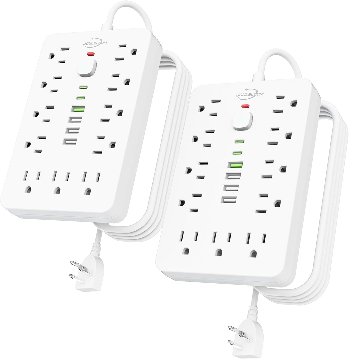 6 FT Flat Plug Surge Protector Power Strip,11 Multiple AC Outlets with 6 USB Ports (2 USB C), 6 Feet Extension Cord, 1250W/10A, One Touch Switch Button, 17 in 1 Compact powerstrip