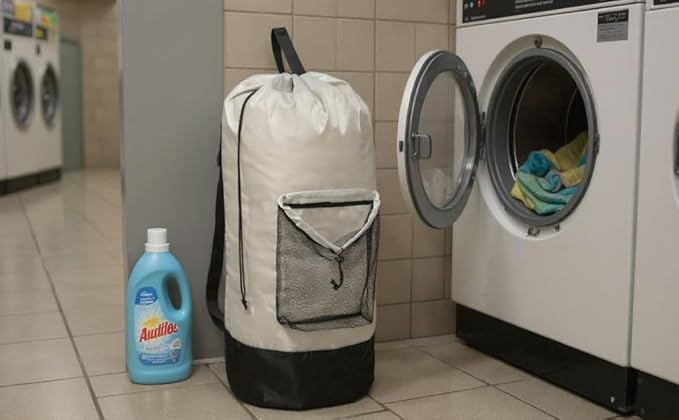 Laundry Bag Backpack with Shoulder Straps and Mesh Pocket Laundry Backpack