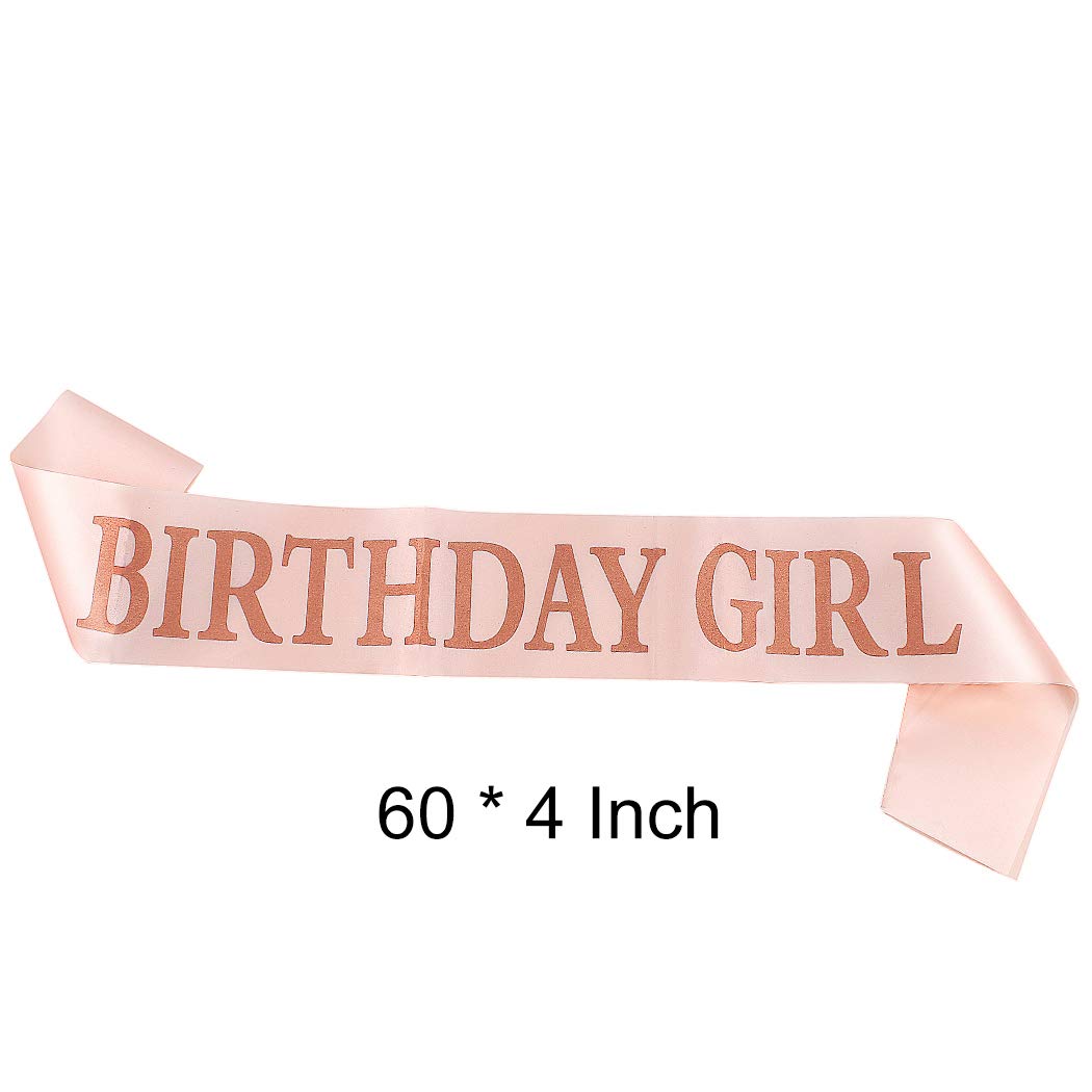 AOPRIE Birthday Girl Crown for Women with Sash Rose Gold Tiara for Women Headband Princess Crown Rhinestone Happy Birthday Accessories