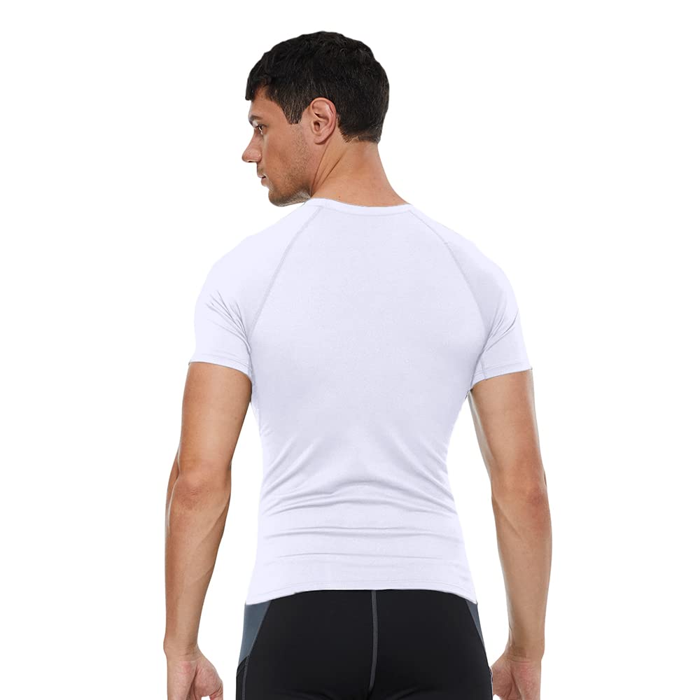 CARGFM Compression Shirt Men, Short Sleeve T-Shirt Cool Dry Tops Baselayer Undershirts for Workout Athletic Running Gym Football Basketball White