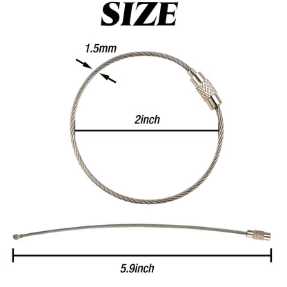 ROYHOO 50PCS Stainless Steel Wire Keychains Cable, Key Rings, Heavy Duty Luggage Tags Loops Tag Keepers 1.5mm Twist Barrel (Cable Length: 5.9 inches)