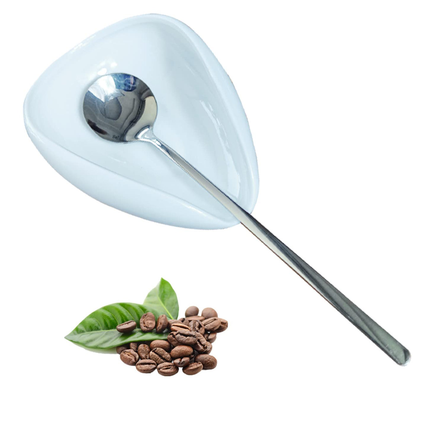 Mini Coffee Spoon Holder, Small Ceramic Spoon Rest for Coffee Stirrers, Teaspoon, Bar Spoon, Coffee Bar Accessories (Ture white+Sliver Spoon)